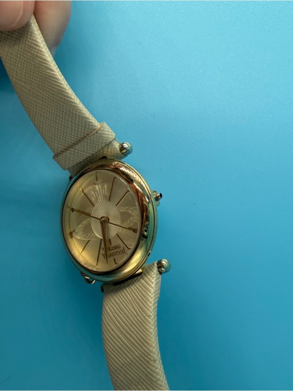 Vivienne Westwood Orb Pop Ladies Quartz Watch Champagne Dial Beige Leather Strap - Picture 6 of 7